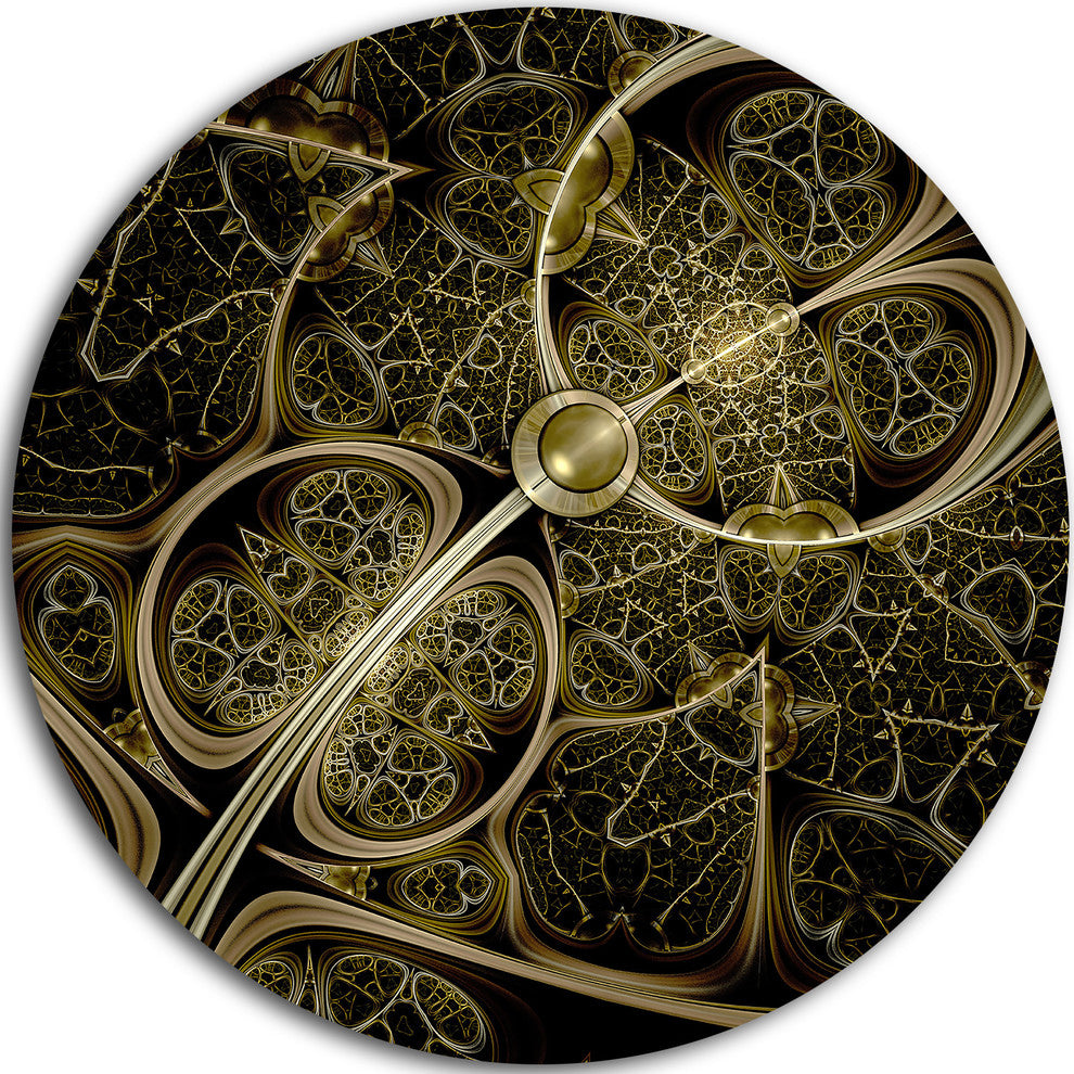 Yellow Metallic Fabric Pattern, Digital Art Round Wall Art, 23"