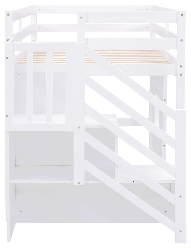 Gewnee Twin Size Loft Bed with Storage Staircase and Window