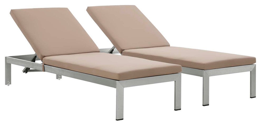 Silver Mocha Shore Chaise with Cushions Outdoor Patio Aluminum Set of 2