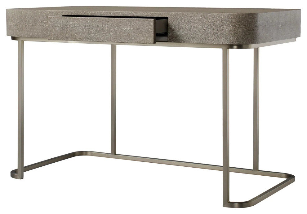 Sonder Living Alice Desk | Emboss Faux Shagreen / Grey & Brushed Pewter