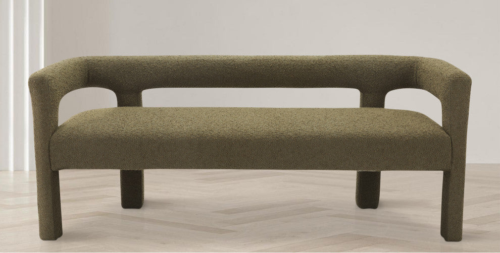 Athena Boucle Fabric Upholstered Bench, Olive