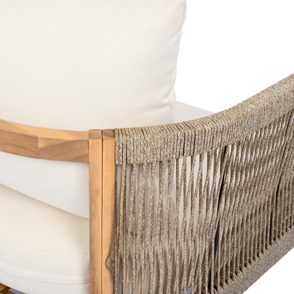 GDF Studio Outdoor 3-Seater Patio Acacia Wood Sofa, Teak/Beige