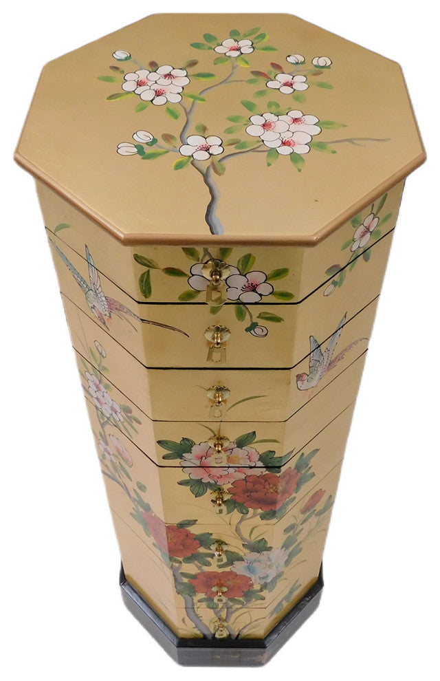 Asian Gold Leaf Lacquer Painted Pedestal With Drawers