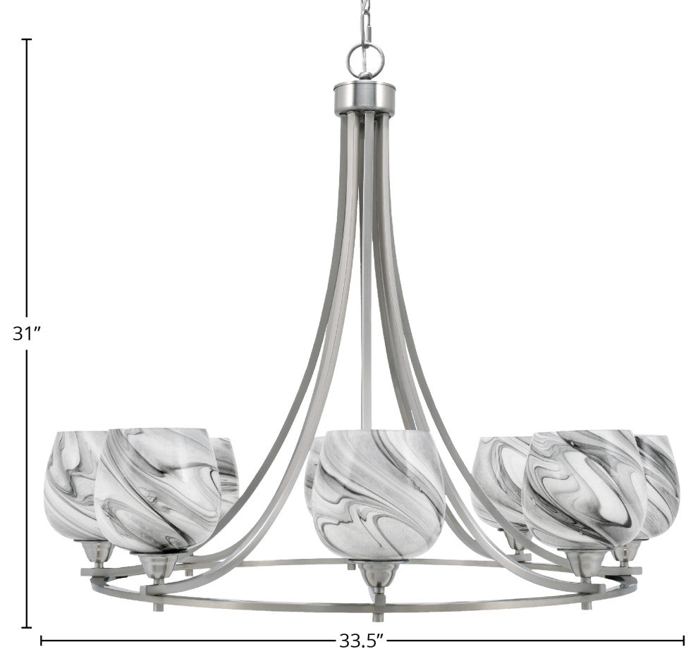 Paramount 8-Light Chandelier, Brushed Nickel, 6" Onyx Swirl Glass