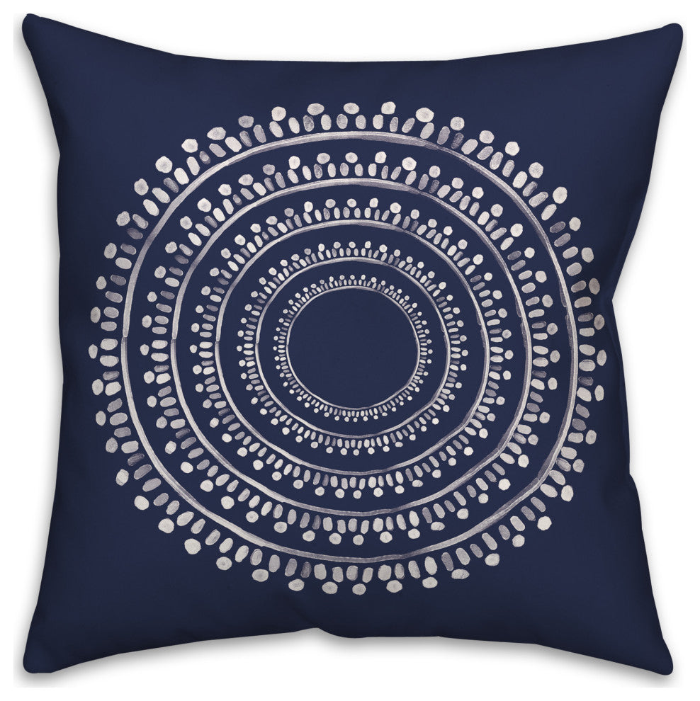 Centered Navy Boho Circle 18x18 Indoor/Outdoor Pillow