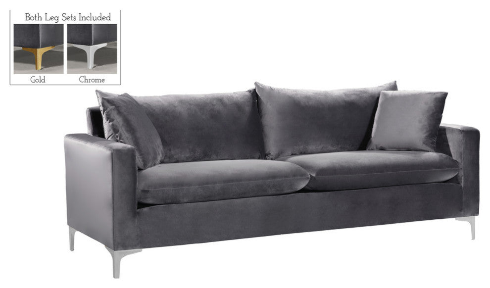 Naomi Velvet Upholstered Sofa, Gray
