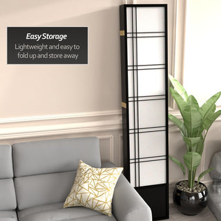 7' Tall Double Cross Shoji Screen, Black, 6 Panels