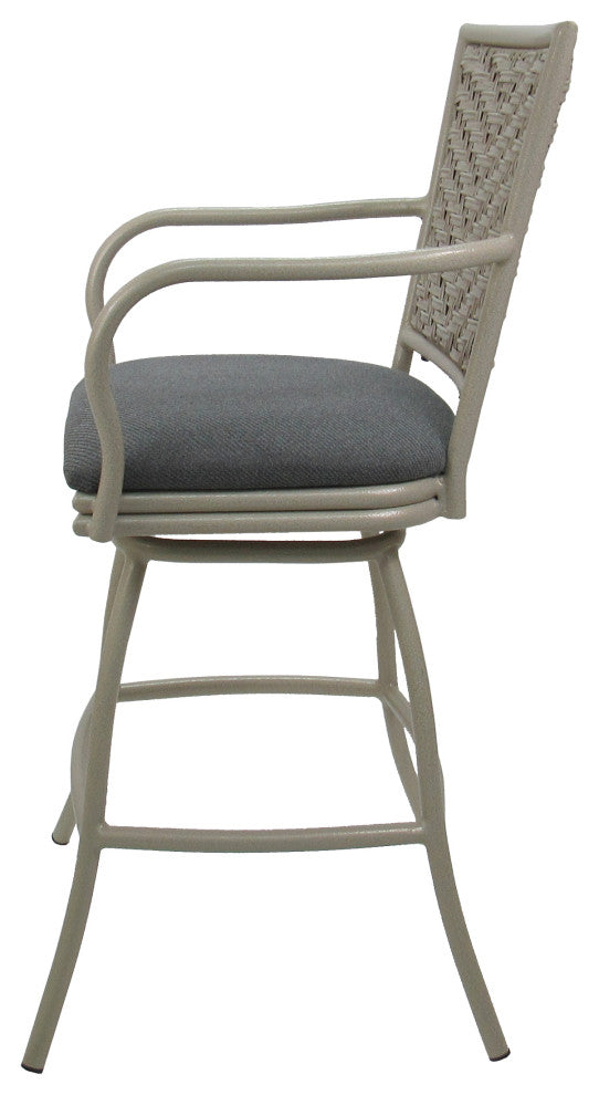 Outdoor/Indoor Swivel Bar Stool, Erin on Beige Frame, Set of 3, Dark Gray Linen, 26"