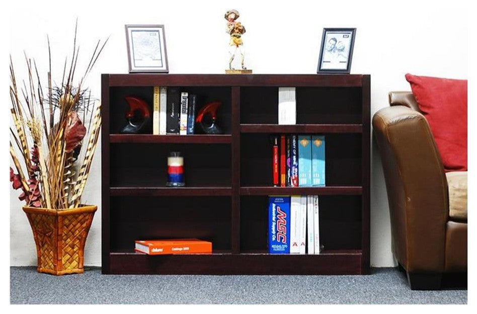 Bowery Hill Traditional 36" Tall 6-Shelf Double Wide Wood Bookcase in Cherry