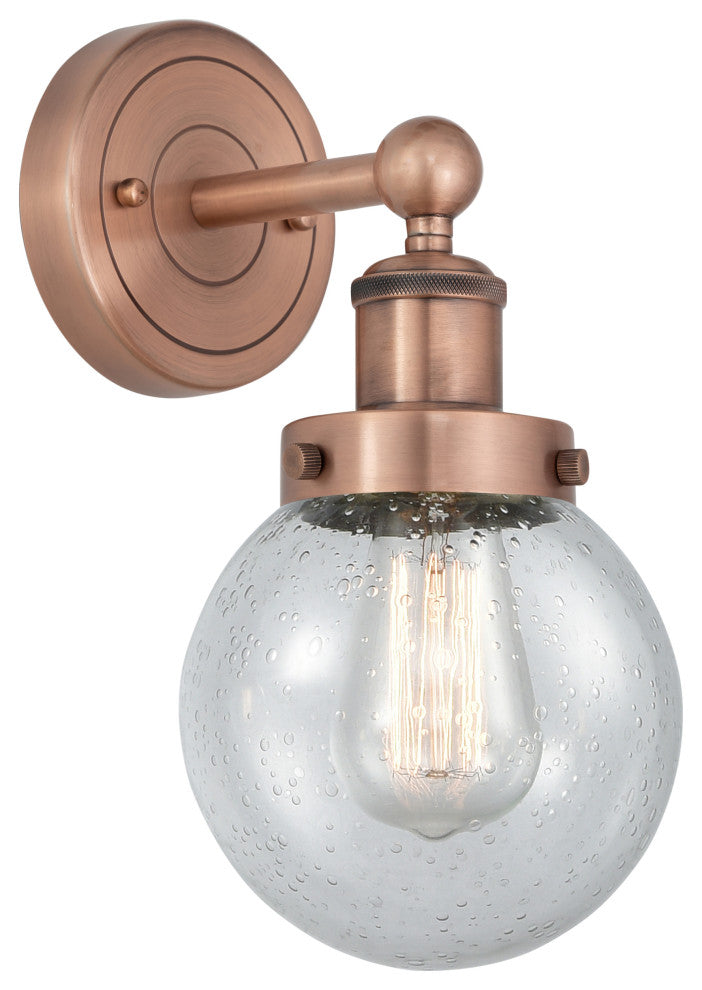 Small Beacon 1-Light 7" Sconce, Antique Copper Finish, Seedy Shade