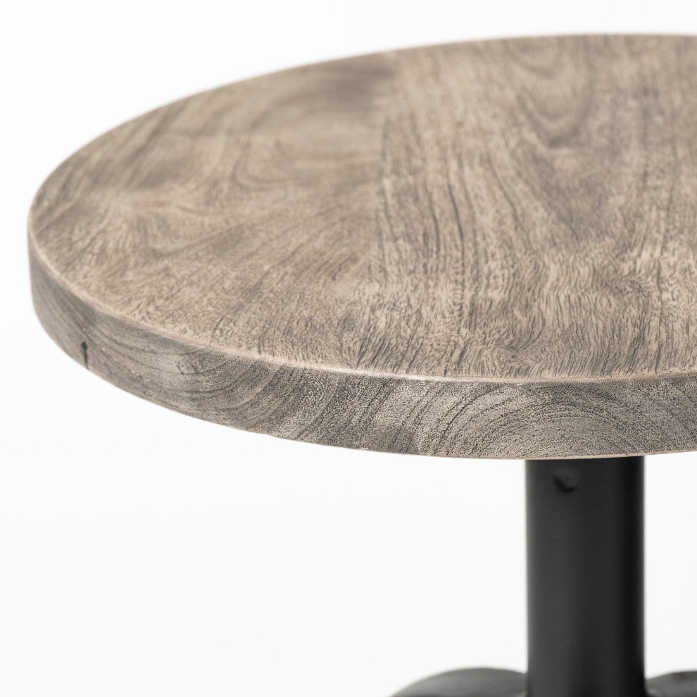 Emslie Grey-Brown Wood Seat With Adjustable Black Metal Frame Counter Stool