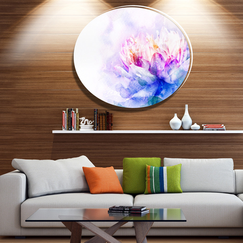 Blue Flower Watercolor, Floral Wall Round Metal Wall Art, 36"