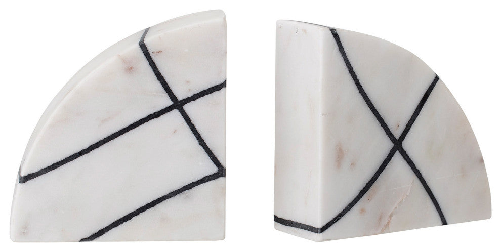 White/Black Marble Bookends, 2-Piece Set