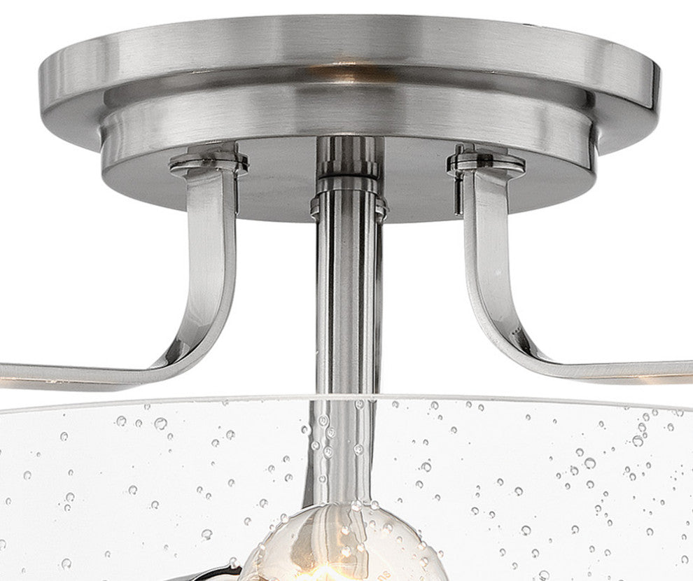 Hinkley Harper 18" Large Semi-Flush Ceiling Light, Brushed Nickel + Clear Seedy