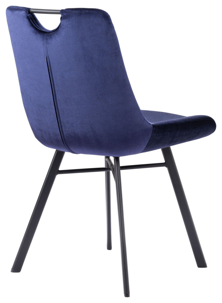 Dining Chair, Set of 2, Steel Metal, Fabric, Blue, Black, Kitchen Cafe Bistro