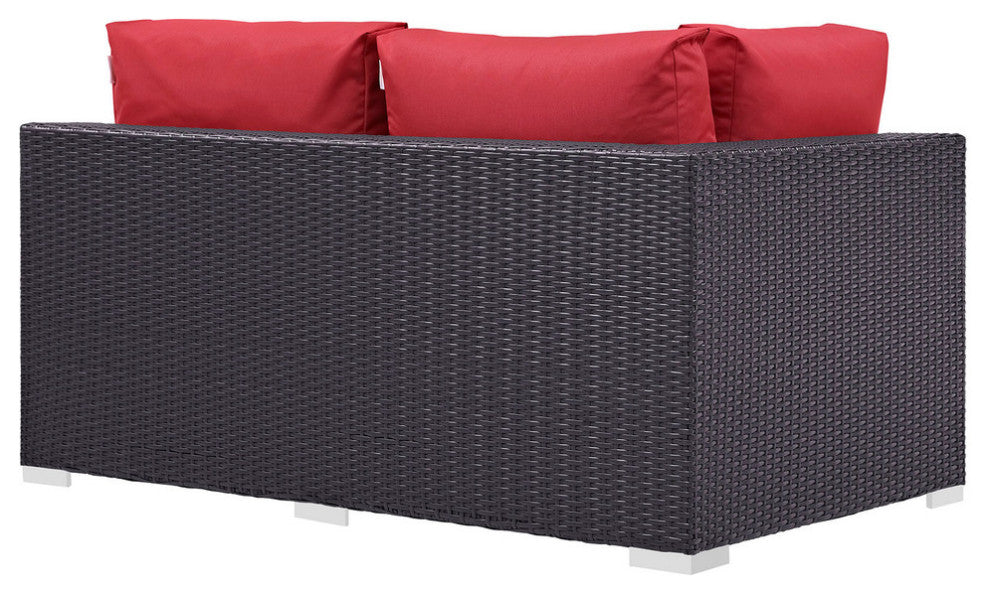 Espresso Red Convene Outdoor Patio Left Arm Loveseat