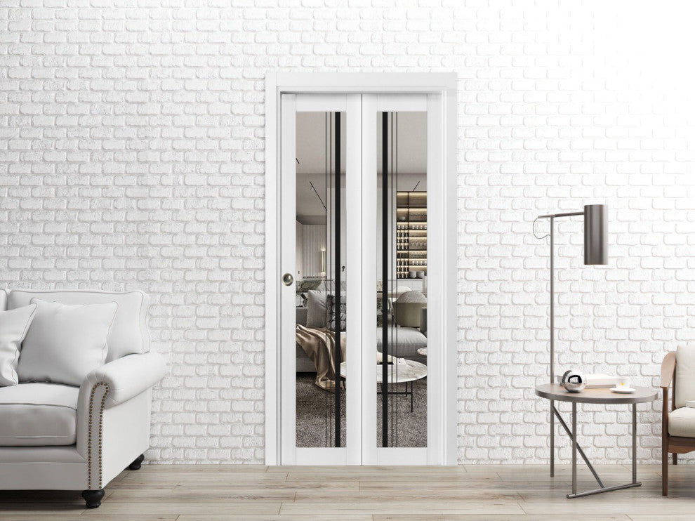 Bi-fold Doors 48 x 96 | Lucia 2566 White Silk Clear Glass | Sturdy Tracks