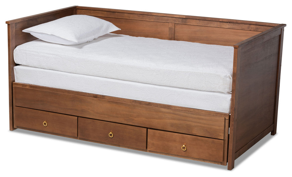 Thomas Classic Walnut Brown Wood Expandable Daybed with Storage Drawers