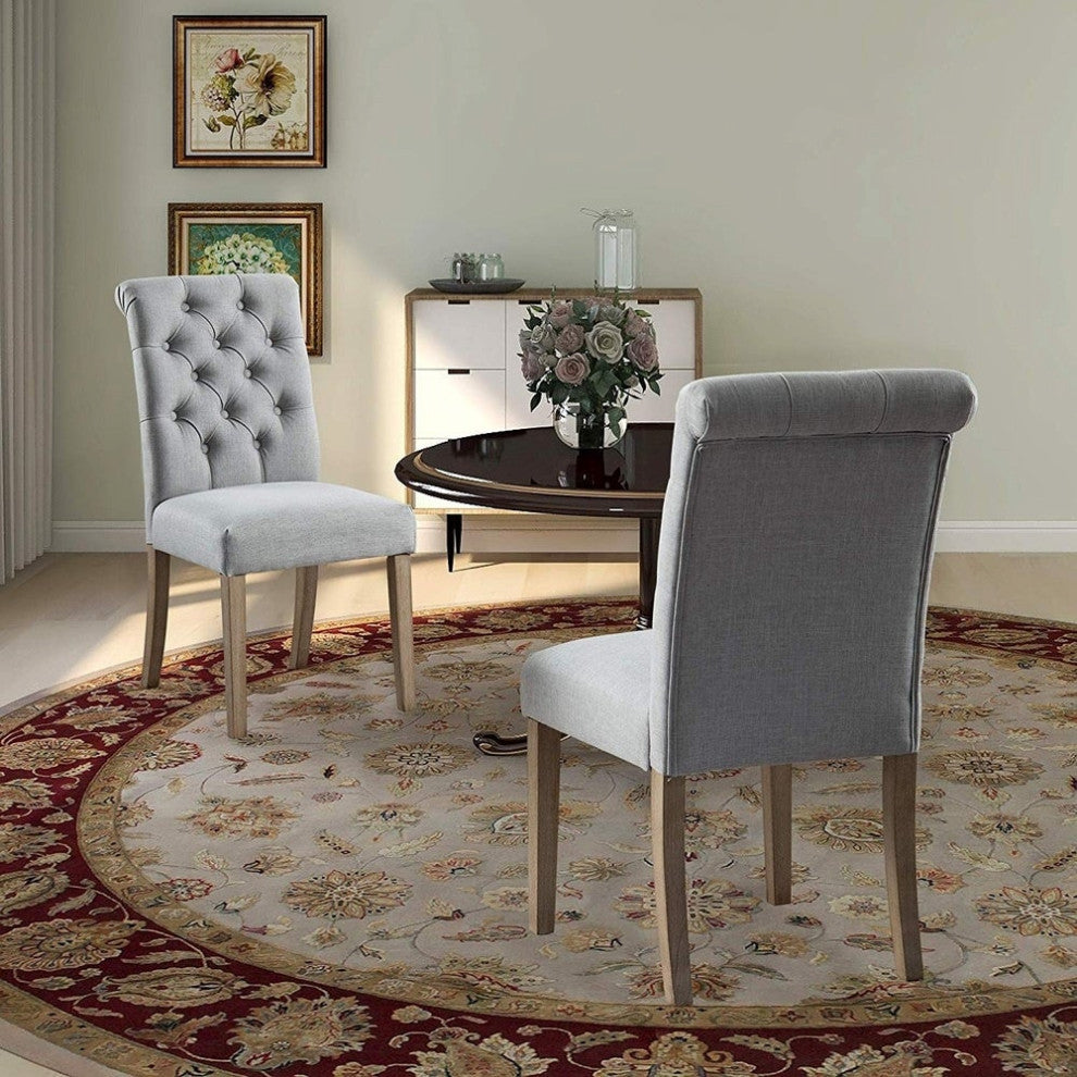 Button Tufted Armless Dining Room Chairs, Set of 2, Gray