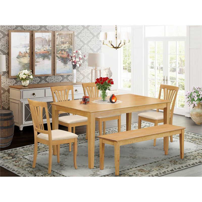 Arianna Rectangular Dining Table Set With Bench, 6 Pieces, Microfiber