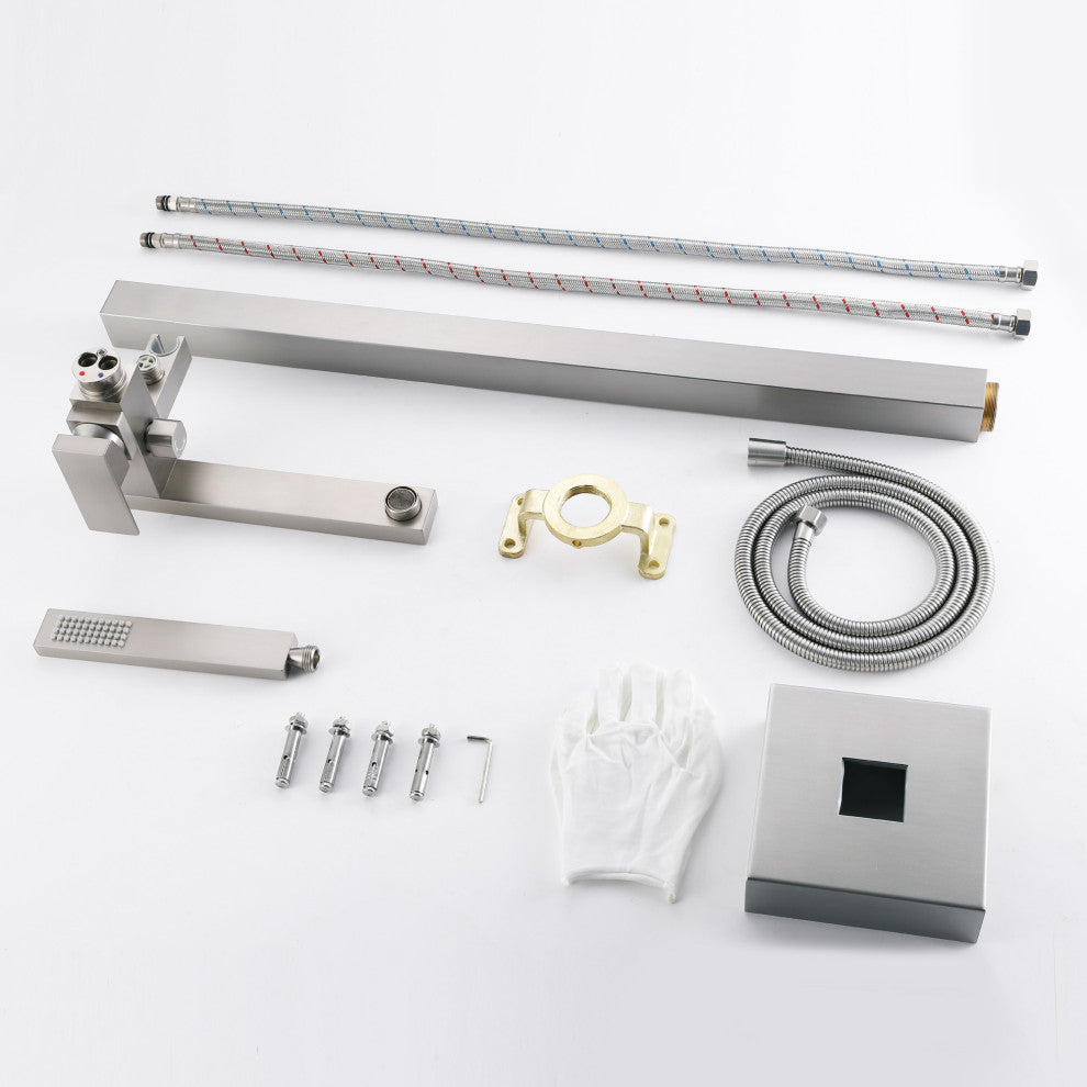Wellfor Waterfall Floor Mounted Tub Faucet With Hand Held Shower, Brushed Nickel