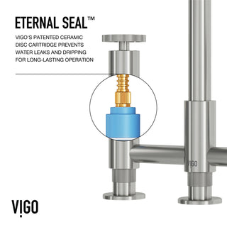VIGO Cass 12" H 2-Handle Widespread Bridge Pull-Out Sprayer Kitchen Faucet, Stainless Steel