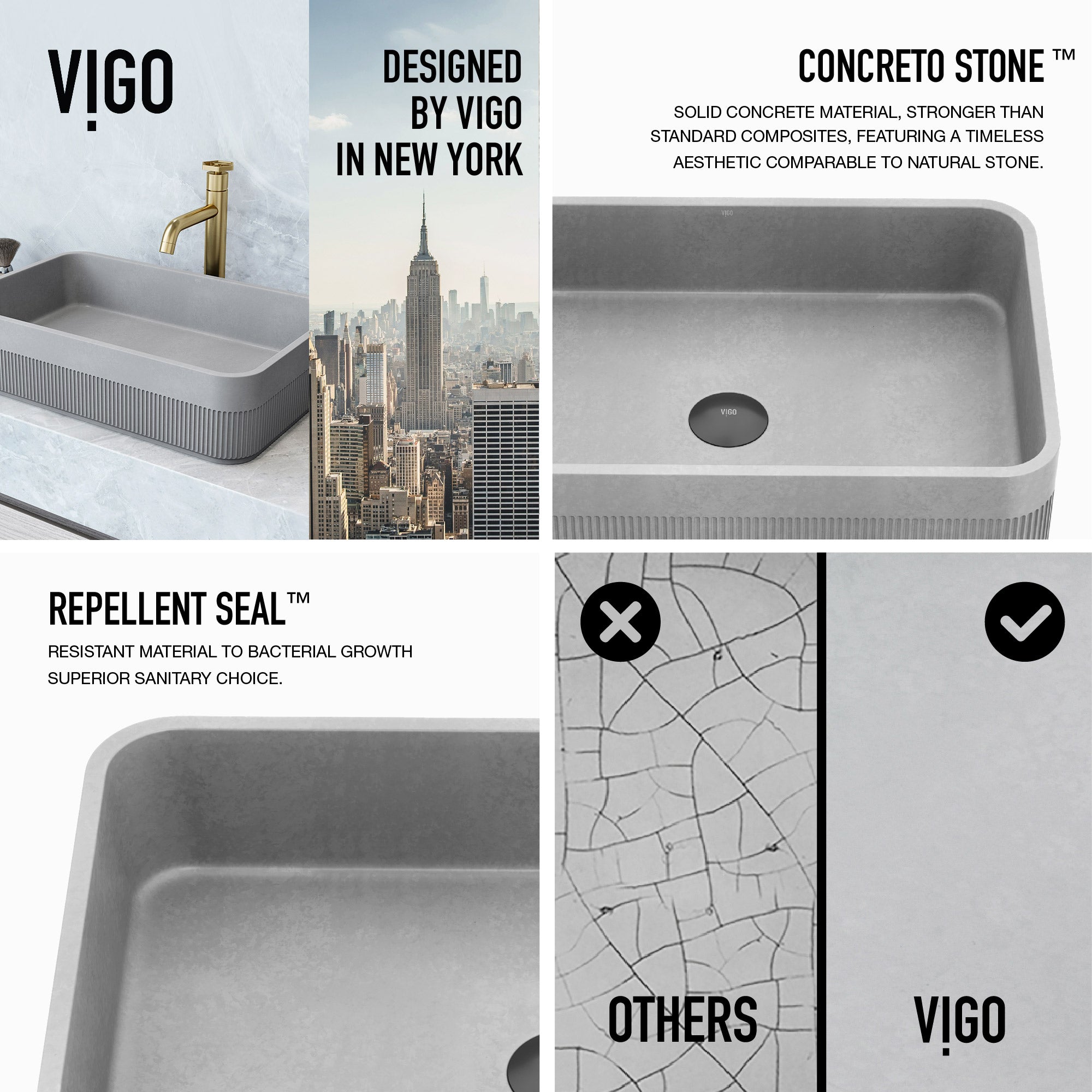 VIGO Cypress 21"L x 14"W x 5"H Concreto Stone Rectangular Bathroom Vessel Sink