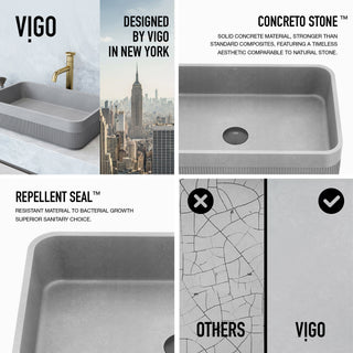 VIGO Cypress 21"L x 14"W x 5"H Concreto Stone Rectangular Bathroom Vessel Sink