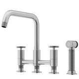 VIGO Cass 12" H 2-Handle Widespread Bridge Pull-Out Sprayer Kitchen Faucet, Stainless Steel