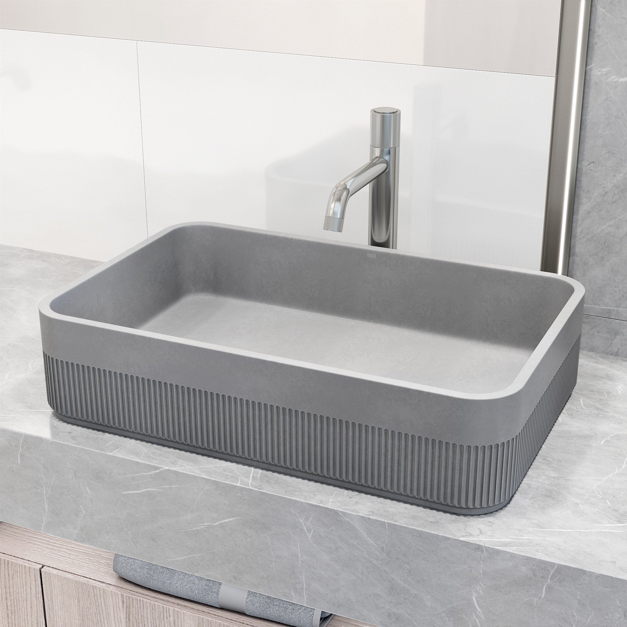 VIGO Cypress 21"L x 14"W x 5"H Concreto Stone Rectangular Bathroom Vessel Sink