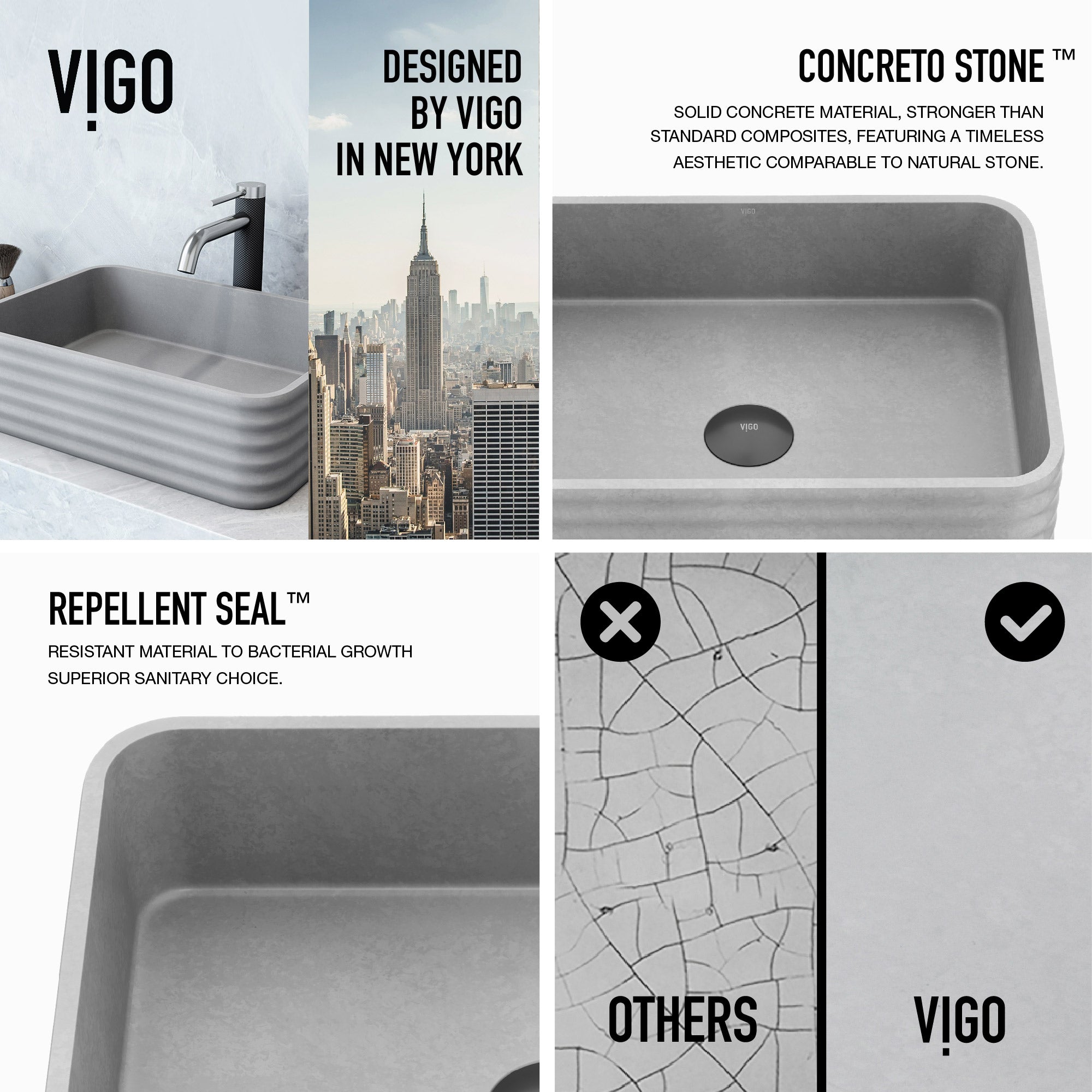 VIGO Cadman 18"L x 13"W x 5"H Concreto Stone Rectangular Bathroom Vessel Sink