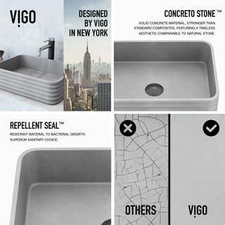 VIGO Cadman 18"L x 13"W x 5"H Concreto Stone Rectangular Bathroom Vessel Sink