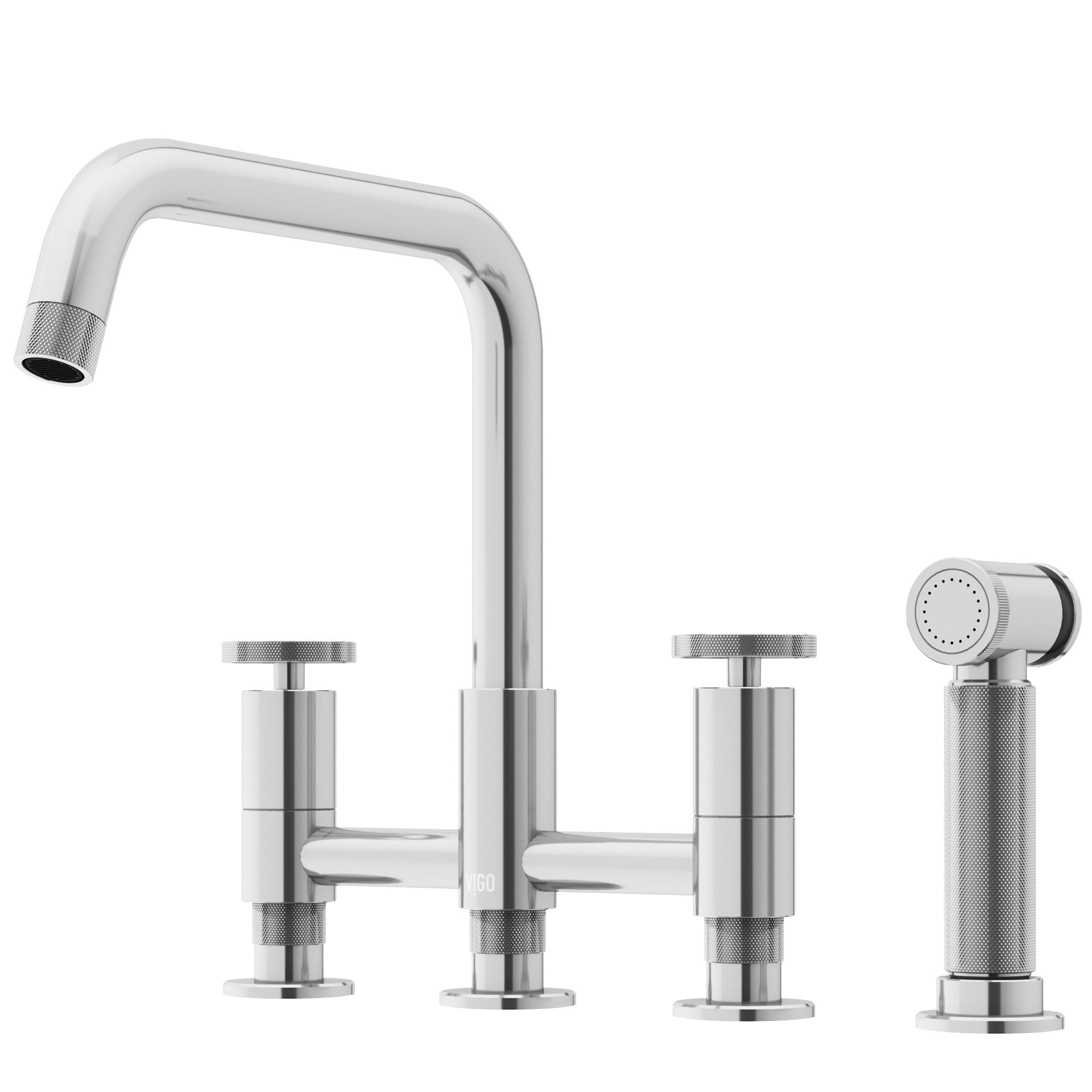 VIGO Cass 12" H 2-Handle Widespread Bridge Pull-Out Sprayer Kitchen Faucet, Chrome