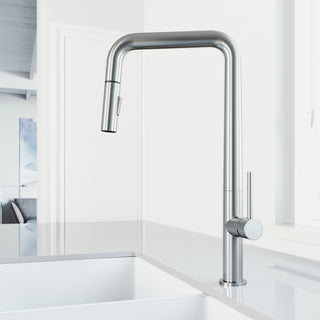 VIGO Parsons 18" H Single Handle Pull-Down Sprayer Kitchen Faucet, Stainless Steel, Without Extras