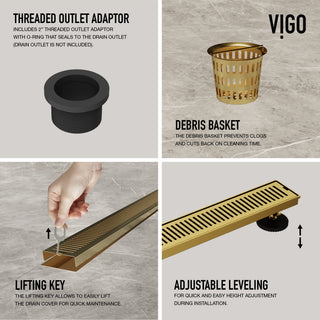 VIGO Elan Linear Shower Drain, Matte Brushed Gold, 36"