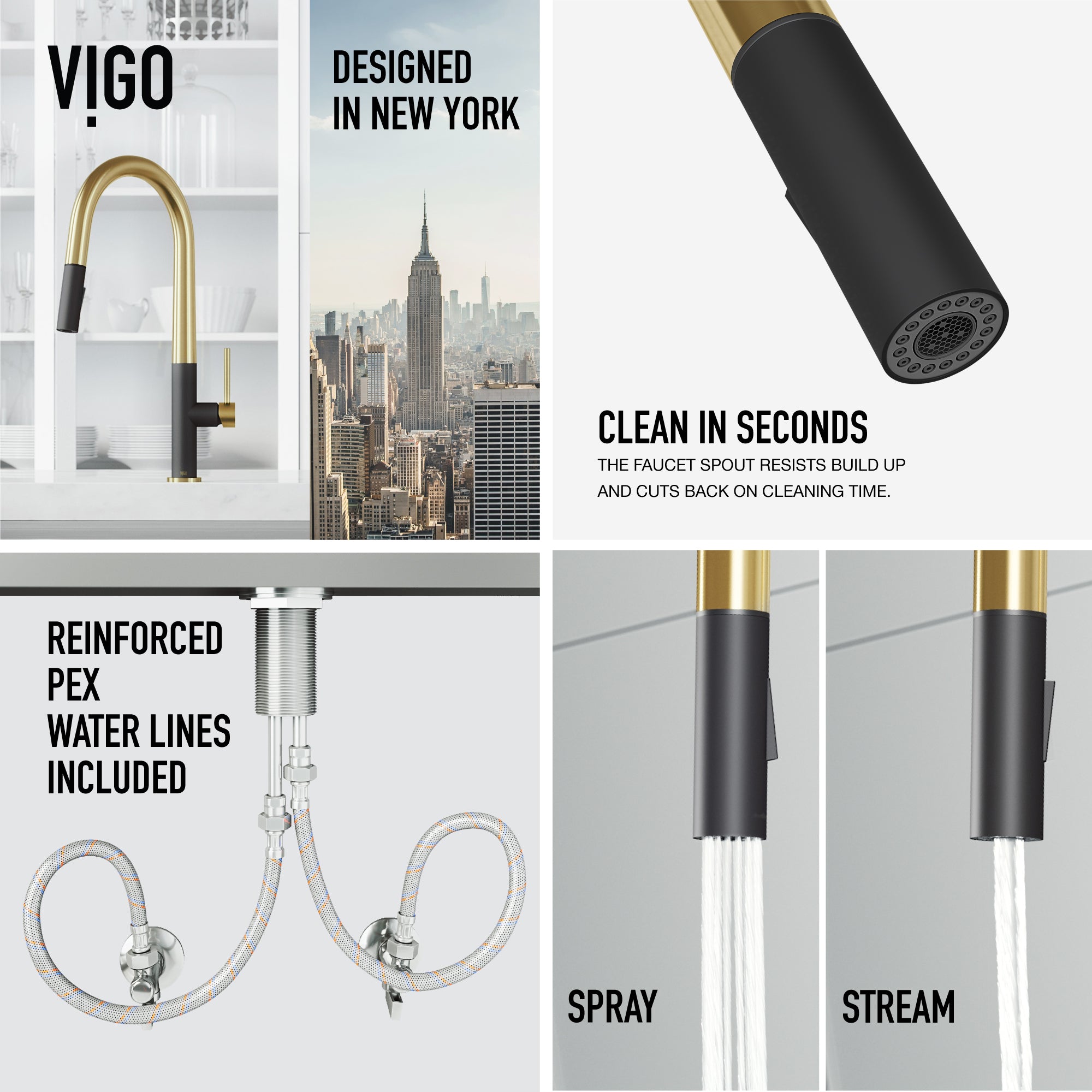VIGO Greenwich 18" H Single Handle Pull-Down Sprayer Kitchen Faucet, Matte Brushed Gold/Matte Black, No Sensor, Without Extras