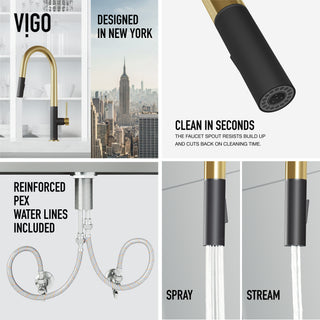 VIGO Greenwich 18" H Single Handle Pull-Down Sprayer Kitchen Faucet, Matte Brushed Gold/Matte Black, No Sensor, Without Extras