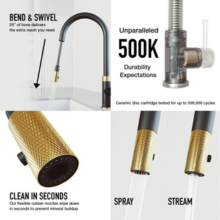 VIGO Bristol 19" H Single Handle Pull-Down Sprayer Kitchen Faucet, Matte Brushed Gold/Matte Black, Without Extras