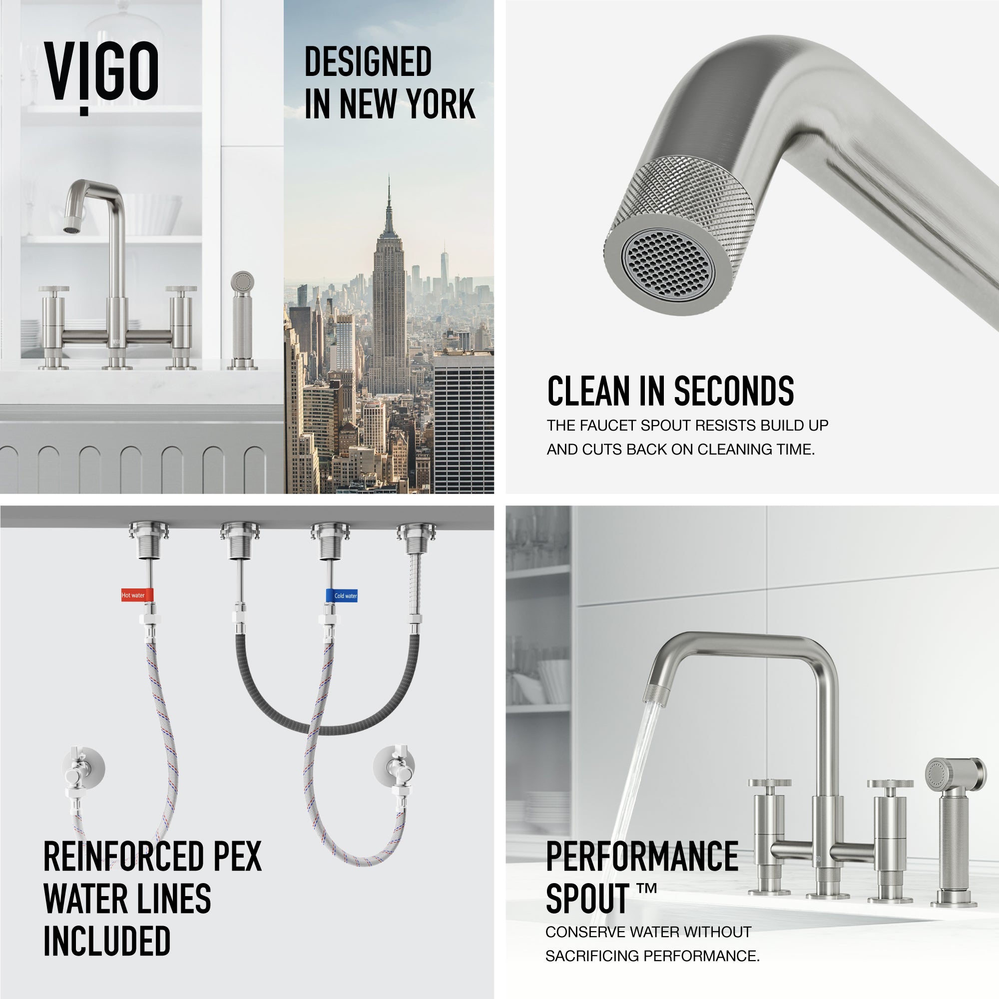 VIGO Cass 12" H 2-Handle Widespread Bridge Pull-Out Sprayer Kitchen Faucet, Stainless Steel