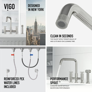 VIGO Cass 12" H 2-Handle Widespread Bridge Pull-Out Sprayer Kitchen Faucet, Stainless Steel