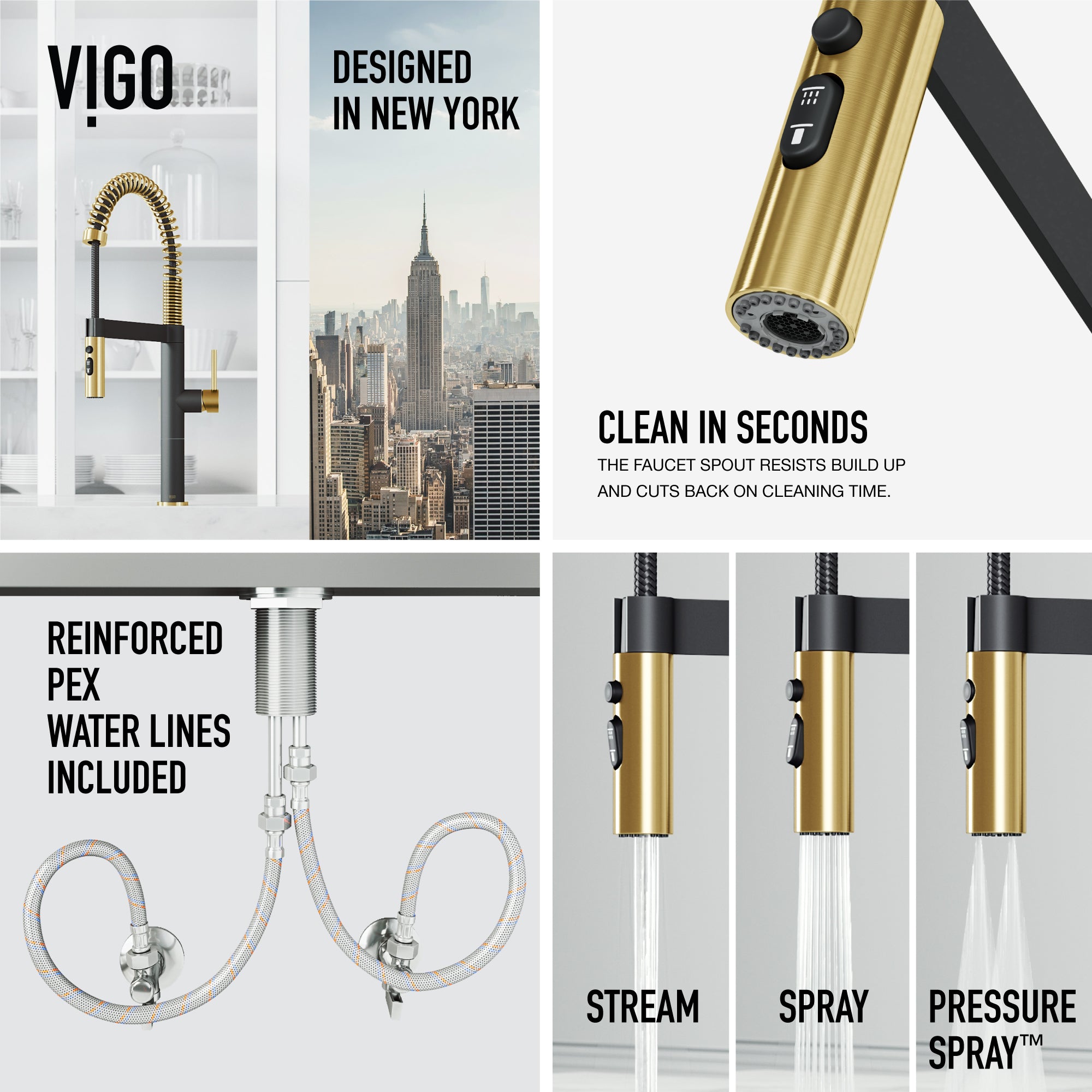 VIGO Edison Pro 20" H Single Handle Pull-Down Sprayer Kitchen Faucet, Matte Brushed Gold/Matte Black