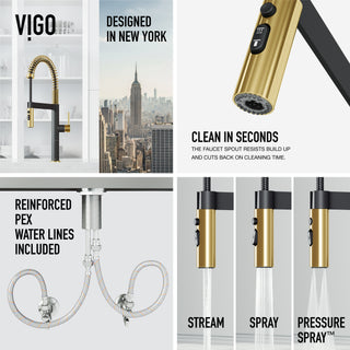 VIGO Edison Pro 20" H Single Handle Pull-Down Sprayer Kitchen Faucet, Matte Brushed Gold/Matte Black