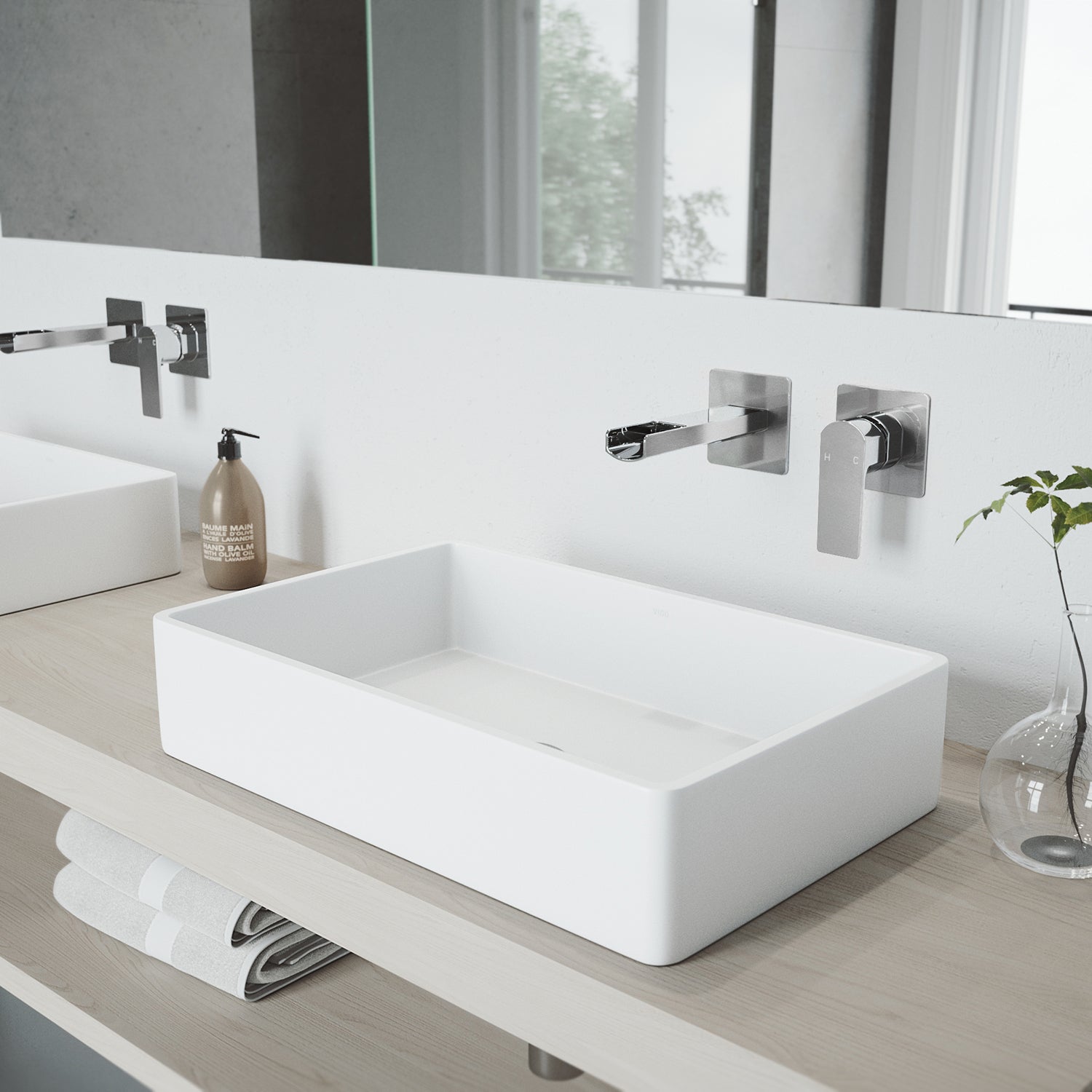 VIGO Atticus 5" H Single Handle Wall Mount Bathroom Faucet, Chrome