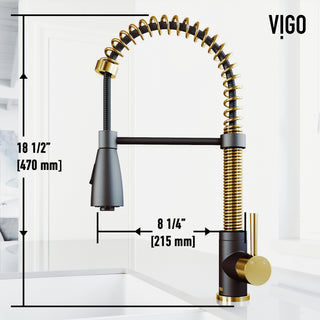 VIGO Brant 19" H Single Handle Pull-Down Sprayer Kitchen Faucet, Matte Brushed Gold/Matte Black, Without Extras