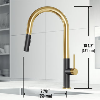VIGO Greenwich 18" H Single Handle Pull-Down Sprayer Kitchen Faucet, Matte Brushed Gold/Matte Black, No Sensor, Without Extras