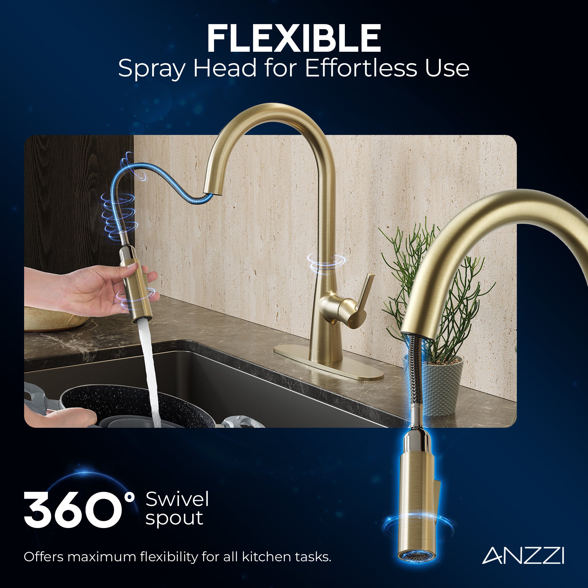 Modern Touchless Kitchen Faucet, Satin Brass
