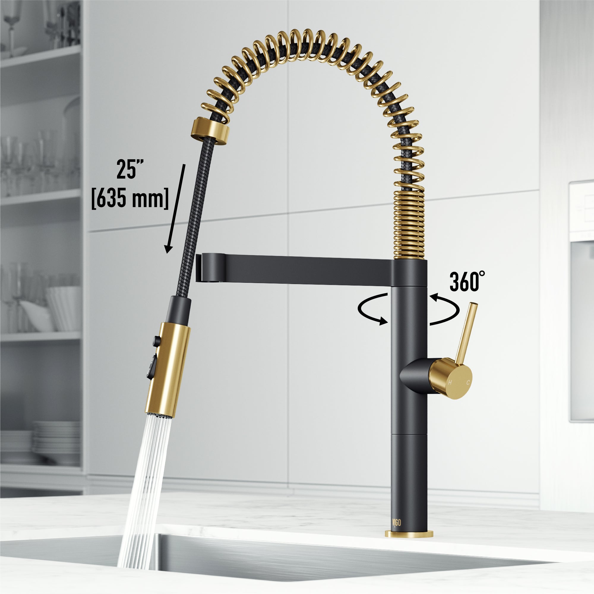 VIGO Edison Pro 20" H Single Handle Pull-Down Sprayer Kitchen Faucet, Matte Brushed Gold/Matte Black