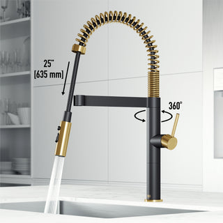 VIGO Edison Pro 20" H Single Handle Pull-Down Sprayer Kitchen Faucet, Matte Brushed Gold/Matte Black