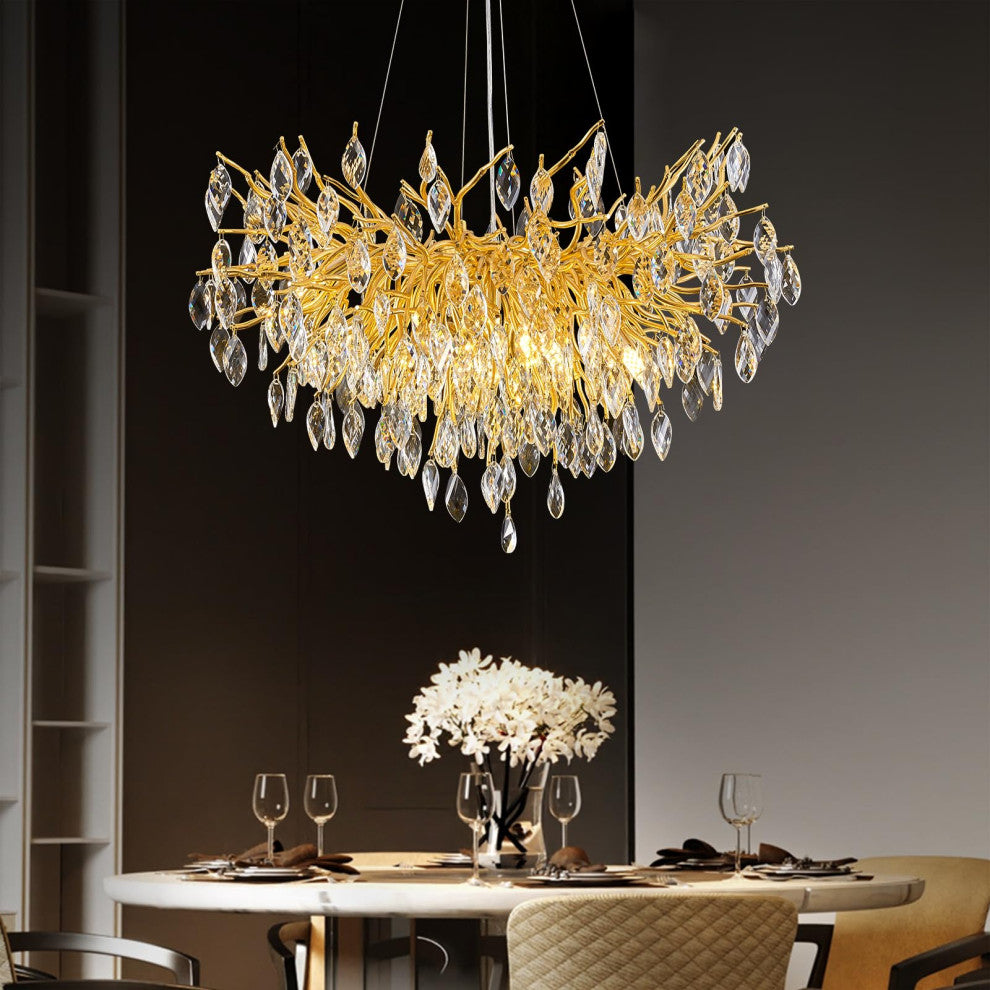 Modern Tree Branch Chandelier Ceramic Ginkgo Leaves, L78.7"
