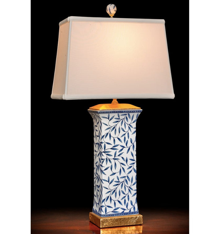Blue & White Leaves Rectangular Vase Lamp